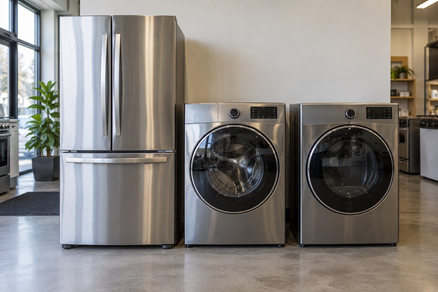 Representative stainless steel refrigerator, washer and dryer